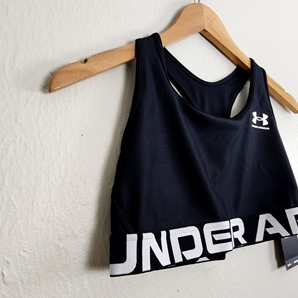 Under Armour NWT HeatGear Mid Branded Sports Bra Black Compression Support Large - Picture 7 of 13